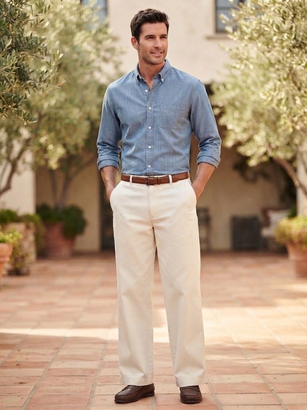 Chaps Mens Cream Flat Front Pants W42 X L30 NEW